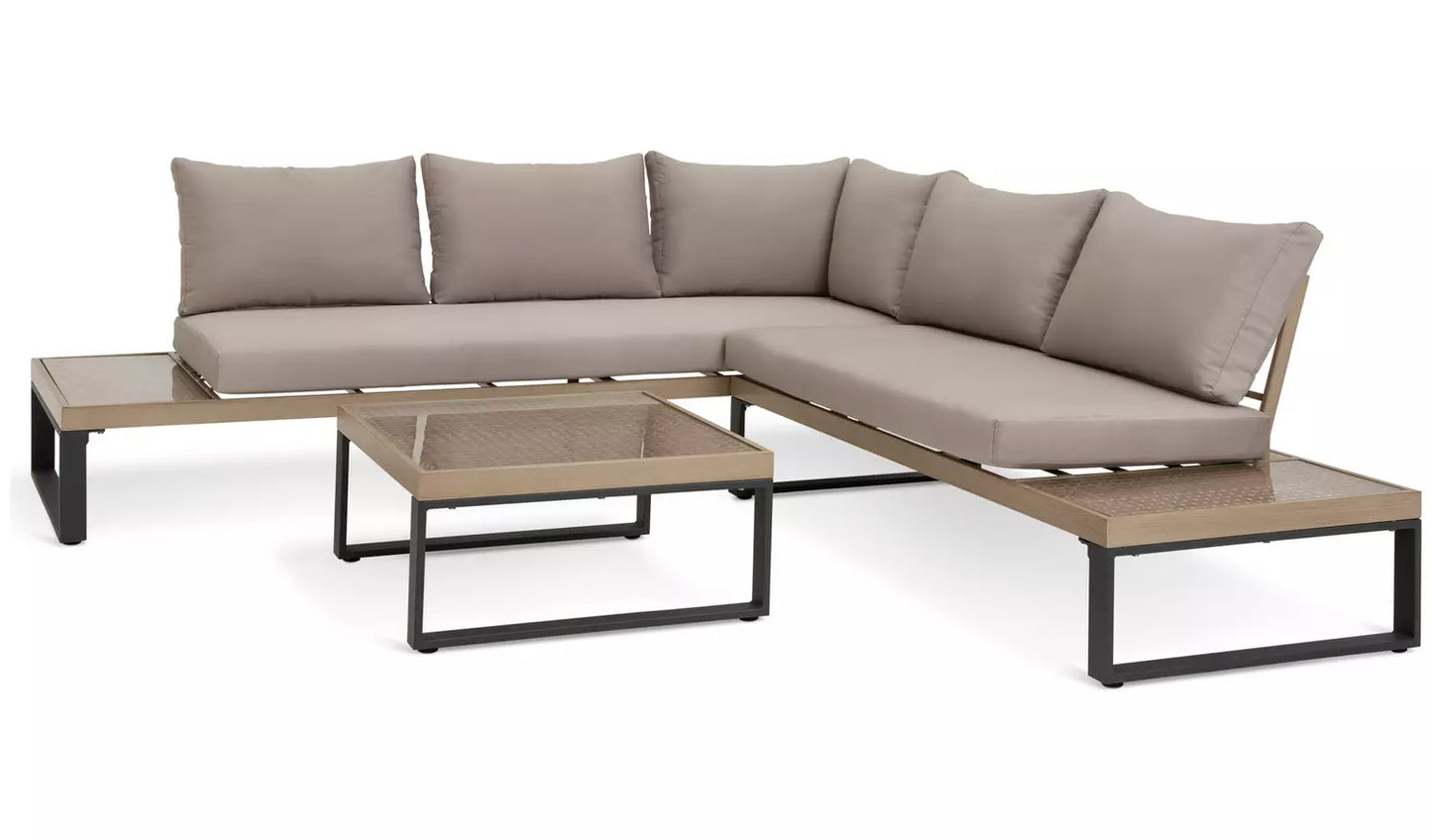 Habitat Zaria 5 Seater Metal Garden Corner Sofa Set -Natural