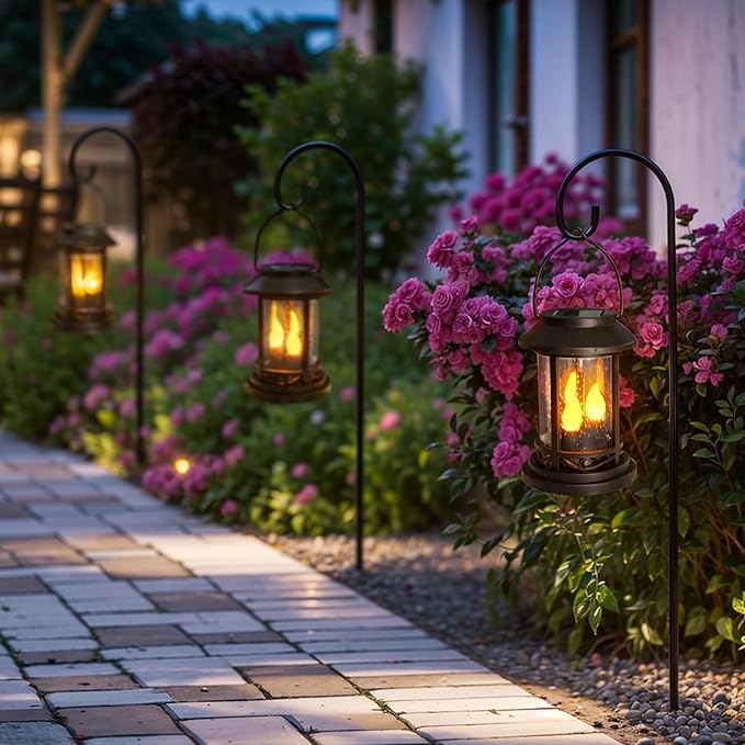 Beautyard Outdoor Solar Candles Lights Flickering Decorative Lantern Stake Lighting for Garden, Backyard, Lawn, Pathway, Patio Accessories and Decor ( 6 Pack , Black )
