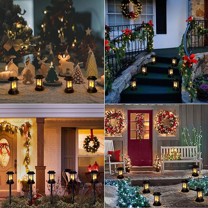 Beautyard Outdoor Solar Candles Lights Flickering Decorative Lantern Stake Lighting for Garden, Backyard, Lawn, Pathway, Patio Accessories and Decor ( 6 Pack , Black )