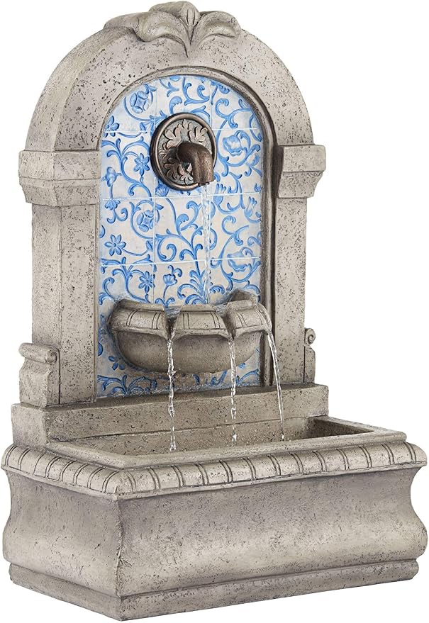 Manhasset 30 1/4" High Large Italian Outdoor Decor Blue Faux Stone Floor Fountain Standing Waterfall Tiered Cascading Water Feature for Outside Garden Patio Yard Backyard Porch Deck - John Timberland