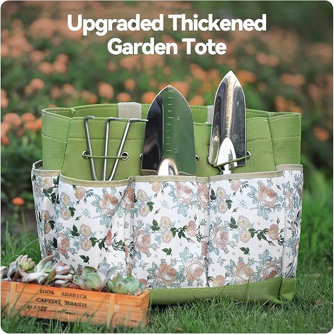 Gardening Tools 9-Piece Heavy Duty Gardening Hand Tools with Fashion and Durable Garden Tools Organizer Handbag,Rust-Proof Garden Tool Set, Ideal Gardening Gifts