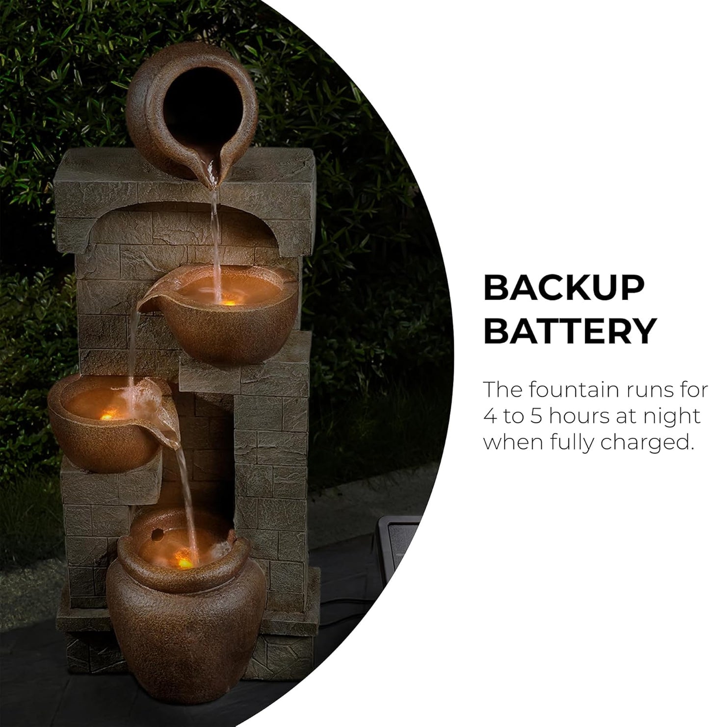 Teamson Home 28 in. Cascading Bowls and Stacked Stones LED Outdoor Water Fountain for Outdoor Living Spaces to Create a Calming Oasis in Gardens and Landscaping, on Patios, Balconies, Lawns, Brown