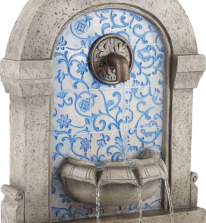 Manhasset 30 1/4" High Large Italian Outdoor Decor Blue Faux Stone Floor Fountain Standing Waterfall Tiered Cascading Water Feature for Outside Garden Patio Yard Backyard Porch Deck - John Timberland