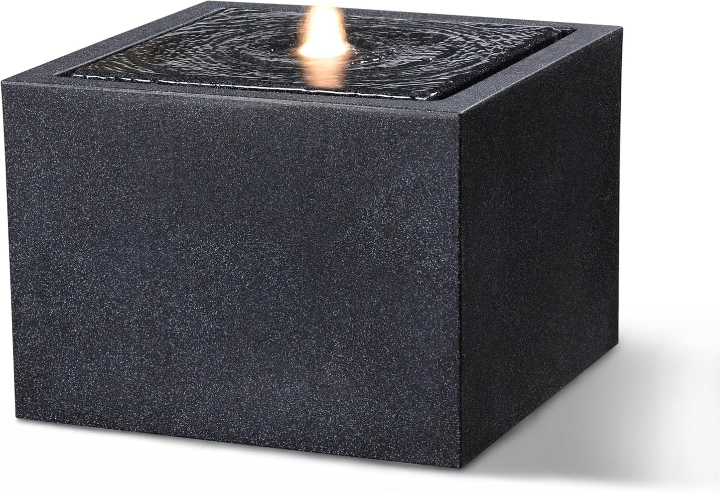 H Outdoor Water Fountain Made with Eco-Friendly Recyclable Materials, Polyethylene Square Bubbler Outdoor Fountain, Garden Decor with LED Light for Patio, Porch, Backyard