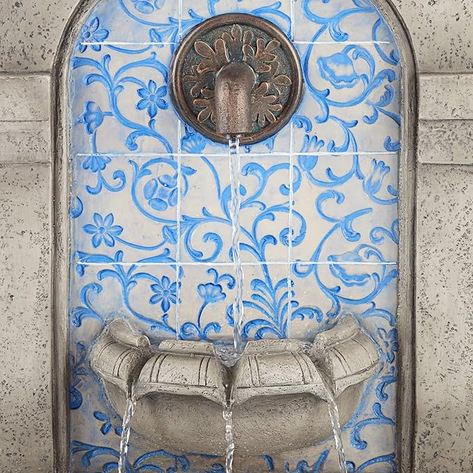 Manhasset 30 1/4" High Large Italian Outdoor Decor Blue Faux Stone Floor Fountain Standing Waterfall Tiered Cascading Water Feature for Outside Garden Patio Yard Backyard Porch Deck - John Timberland