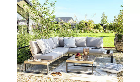 Habitat Zaria 5 Seater Metal Garden Corner Sofa Set -Natural
