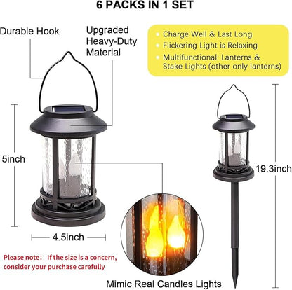 Beautyard Outdoor Solar Candles Lights Flickering Decorative Lantern Stake Lighting for Garden, Backyard, Lawn, Pathway, Patio Accessories and Decor ( 6 Pack , Black )