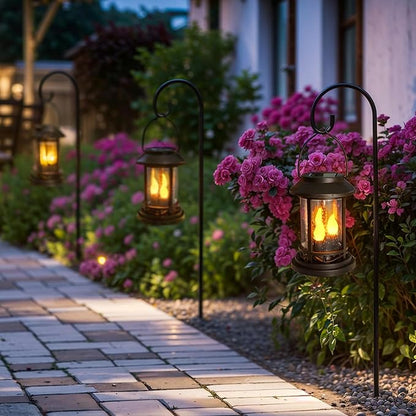 Beautyard Outdoor Solar Candles Lights Flickering Decorative Lantern Stake Lighting for Garden, Backyard, Lawn, Pathway, Patio Accessories and Decor ( 6 Pack , Black )