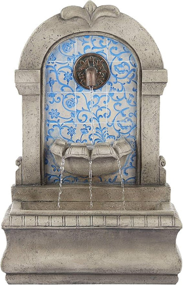 Manhasset 30 1/4" High Large Italian Outdoor Decor Blue Faux Stone Floor Fountain Standing Waterfall Tiered Cascading Water Feature for Outside Garden Patio Yard Backyard Porch Deck - John Timberland