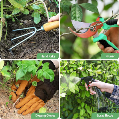 Gardening Tools 9-Piece Heavy Duty Gardening Hand Tools with Fashion and Durable Garden Tools Organizer Handbag,Rust-Proof Garden Tool Set, Ideal Gardening Gifts
