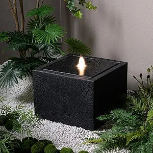 H Outdoor Water Fountain Made with Eco-Friendly Recyclable Materials, Polyethylene Square Bubbler Outdoor Fountain, Garden Decor with LED Light for Patio, Porch, Backyard