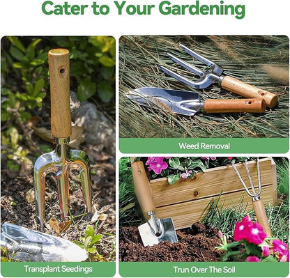 Gardening Tools 9-Piece Heavy Duty Gardening Hand Tools with Fashion and Durable Garden Tools Organizer Handbag,Rust-Proof Garden Tool Set, Ideal Gardening Gifts