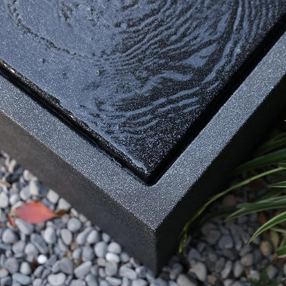 H Outdoor Water Fountain Made with Eco-Friendly Recyclable Materials, Polyethylene Square Bubbler Outdoor Fountain, Garden Decor with LED Light for Patio, Porch, Backyard